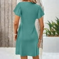 thumbnail image 4 of Kojanyu Women's Solid Short Sleeve V-Neck Ruffle Mini Dress – Elegant Club Party Tunic, 4 of 9