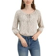 thumbnail image 1 of INSPIRE CHIC Haut pour Femme Manches 3/4 Col Rond Blouse d'Été à Fleurs TP Beige, 1 of 7