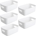 thumbnail image 1 of 4 Pack Small Plastic Portable Storage Container Bin with Handles  Utility Organizer Basket Box for Bathroom  Closet  Cabinet  Office  Home  Gray, 1 of 7