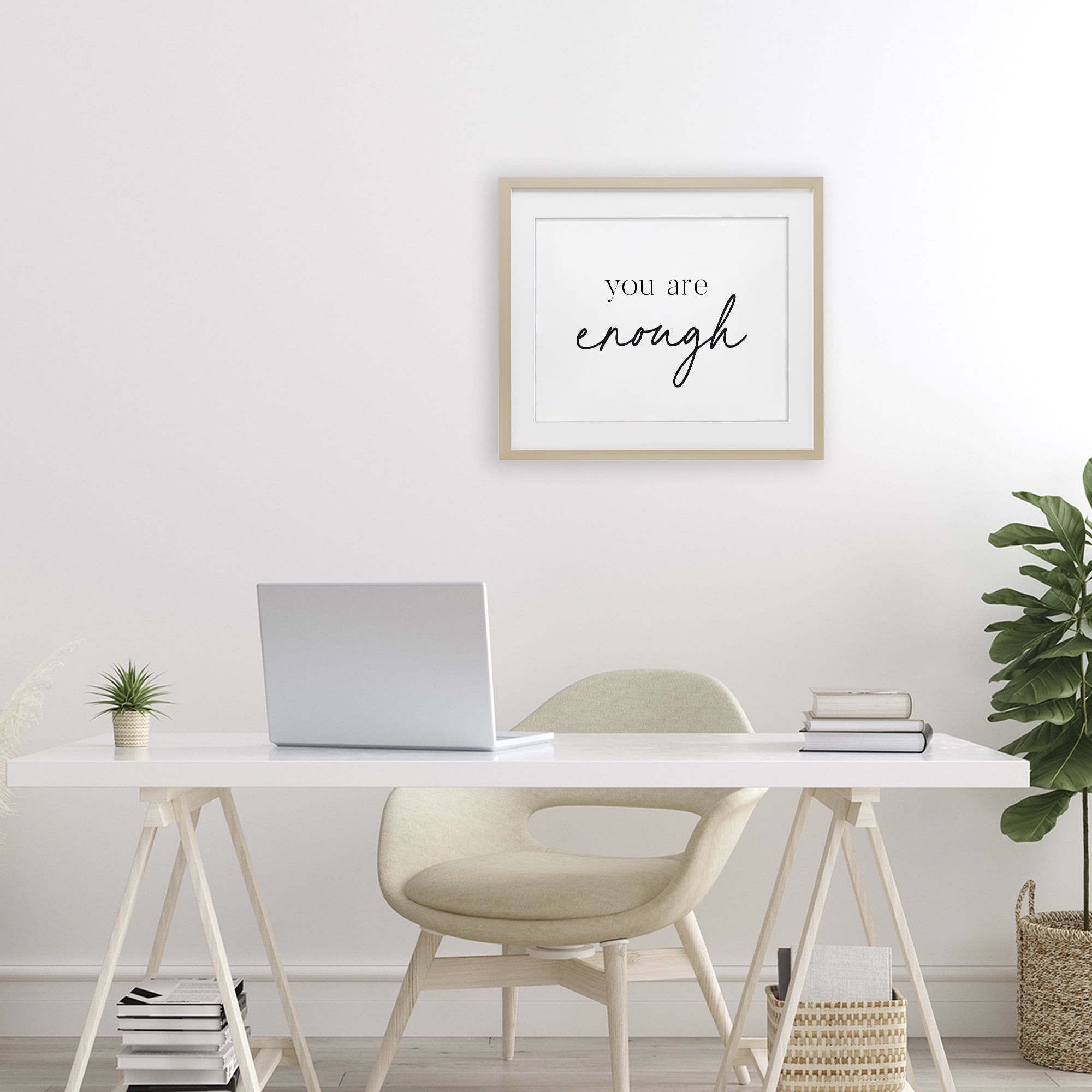 You Are Enough Sentiment Birch Framed Print Under Glass, design by Lettered and Lined