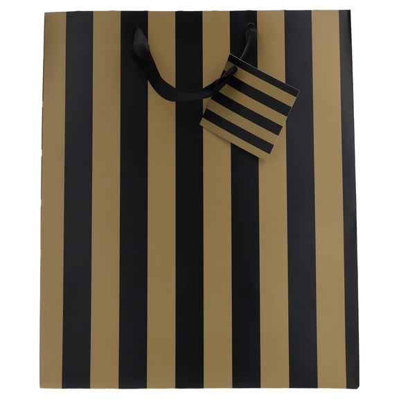 Large Black and Gold Striped Paper Gift Bags, 10" x 5" x 12", 2 Count, by Way To Celebrate