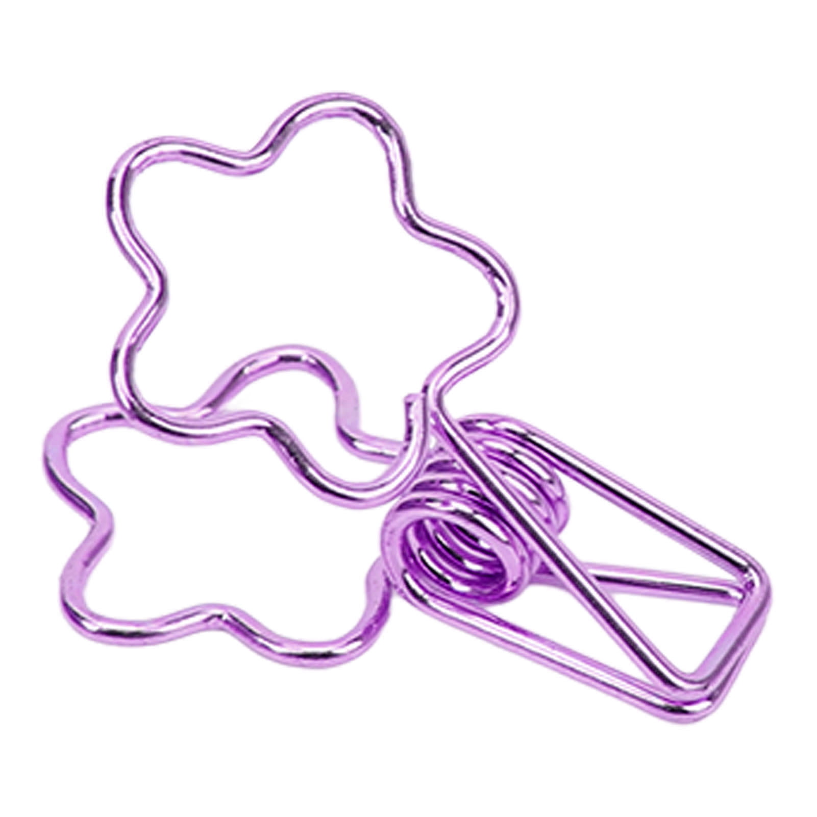 YAHHU 100pcs Cute Flower Shape Metal Binder Clips Hollowed Long Tail Paper Clamps for Office Document Ticket Journal Planner Organization Aesthetic Purple Desk Accessories