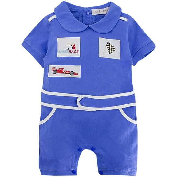 StylesILove Baby Boy Short Sleeves Chic Car Racer Costume Romper Halloween Baby Boy Clothes (Blue, 70/3-6 Months)