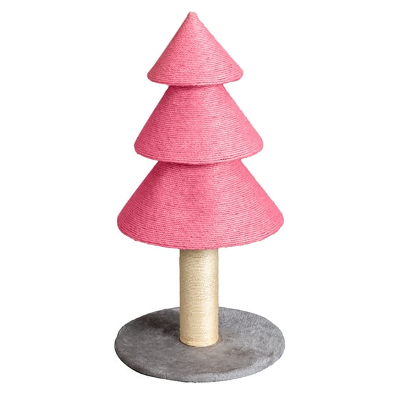 Zephypaws 31.5" Christmas Tree Cat Scratching Post for Indoor Cats, Holiday Cat Tower with Natural Sisal Rope, Plush Base, Stable Structure & Festive Design, Pink