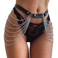 thumbnail image 1 of Cinturón de cadena de cintura negro Cadenas de cuero para el cuerpo del vientre en capas Accesorios de joyería para el cuerpo para mujeres y niñas, 1 of 6