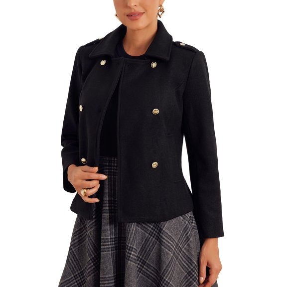 INSPIRE CHIC Lapel Coats for Women's Pockets Double-breasted Long Sleeve Casual Coat