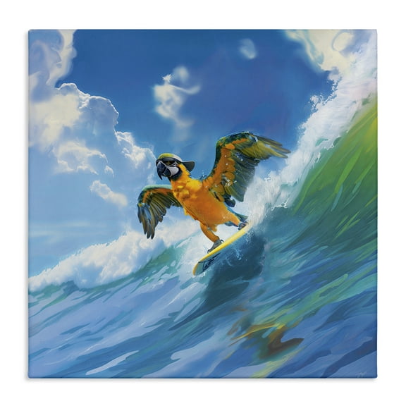 Stupell Industries Parrot Surfing Sea Waves Nautical & Beach Painting Wrapped Canvas Art Print Wall Art, 17 x 17