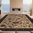 thumbnail image 2 of Design&I 3'x5' Washable Throw Rug Beige and Burgundy Floral Elegance Intricate Botanical with Classic Border for Entryway, Kitchen, Ultra-Thin & Non-Slip Skid-Resistant Small, 2 of 7