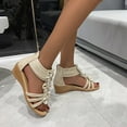 thumbnail image 5 of Jsaierl Womens Gladiator Sandals Casual Summer Flower Open Toe Sandals Comfortable Wedge Sandals Trendy Beach Sandal Size 9, 5 of 9