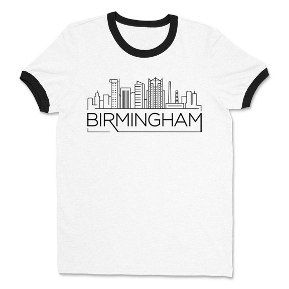 Skyline Birmingham Alabama Ringer Tee Shirt Unisex Large White/Black
