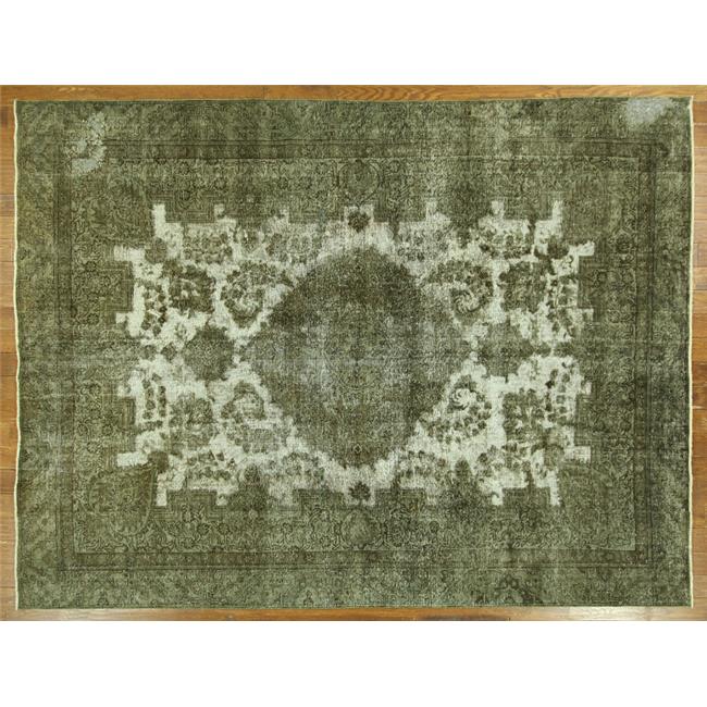 Unique Fern Green Washed Overdyed Tabriz 9 x 12 ft. Hand Knotted Wool