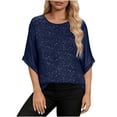 thumbnail image 6 of Pxxlle Sequin Tops for Women Plus Size Glitter Flare Sleeve Party Shirts Loose Fit Sparkly Round Neck Tunic Top for Night Club Blue XXL, 6 of 10