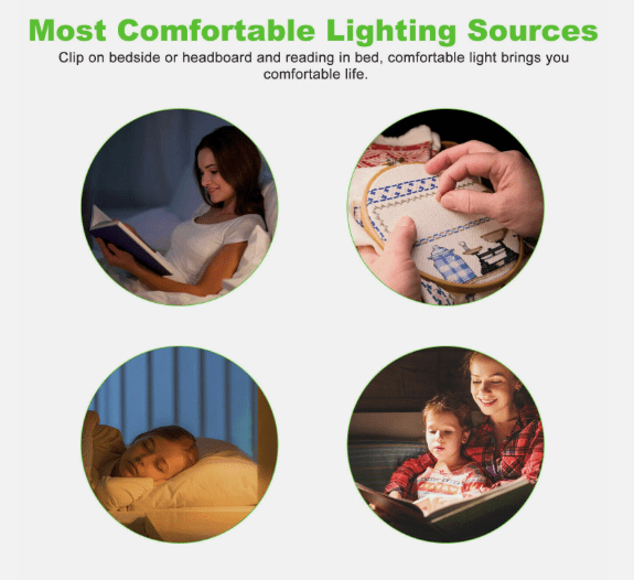 USB Reading Night Light Flexible LED Book Lamp, Clip-On Light for Laptop, Bed, Desk & Study