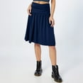 thumbnail image 3 of Women Regular Skirt With Pockets Below The Knee Length Color Ruched Flowy Midi Skirt Navy M, 3 of 5