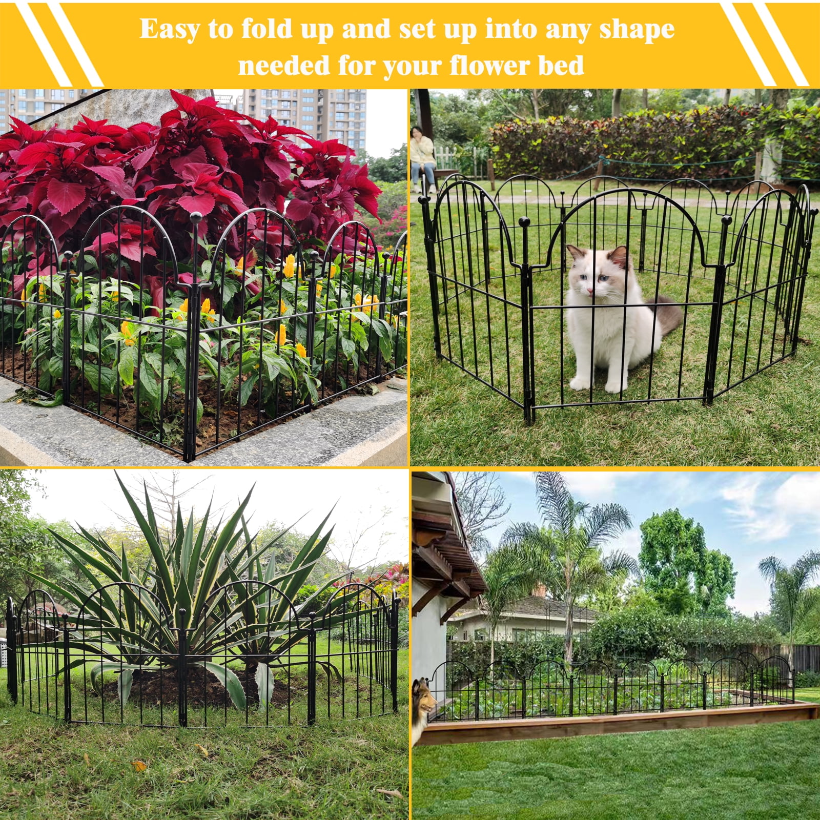 Blingluck Decorative Garden Fence, 25 pack Rustproof Metal No Dig Garden Fencing Border, Total 17 in(H) x 27.5 ft(L), Animal Barrier for Yard, Arched