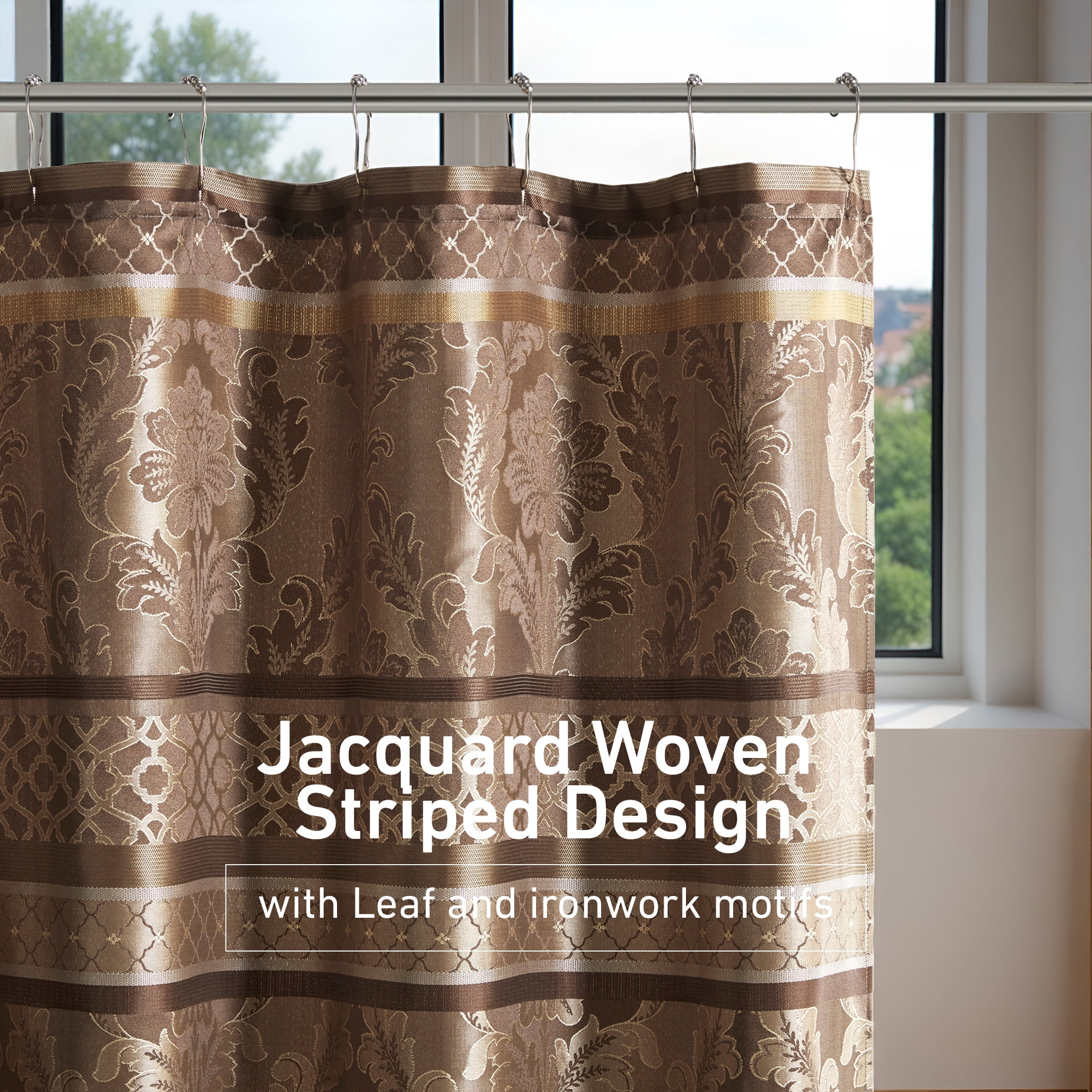 Madison Park Bellagio Polyester Jacquard Shower Curtain in Brown