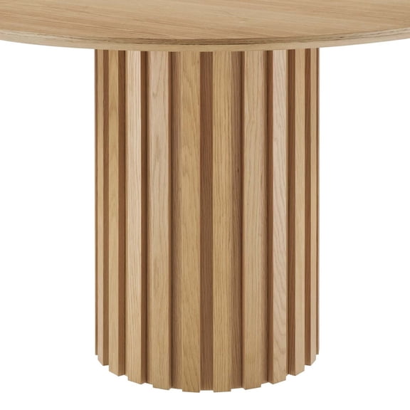 47 Inch Dining Table, Brown Oak, Wood, Round, Mid Century Kitchen Cafe Bistro Hospitality Restaurant, Modern Contemporary HB34384