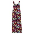 thumbnail image 5 of Linen Overalls for Women Plus Size Fit Casual Floral Printed Linen Jumpsuits High Waist Wide Adjustable Bib Overall Red 3XL, 5 of 6