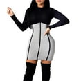 thumbnail image 1 of Birdeem Women Round Neck Long Sleeve Contrast Stitching Slim Dress, 1 of 5