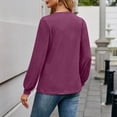 thumbnail image 6 of ATOYSOY Outwear Fall Solid Color Tops Casual Cotton Linen Deep V Neck Pullovers Loose Shirts for Women Trendy Long Sleeve Tees Purple M, 6 of 6