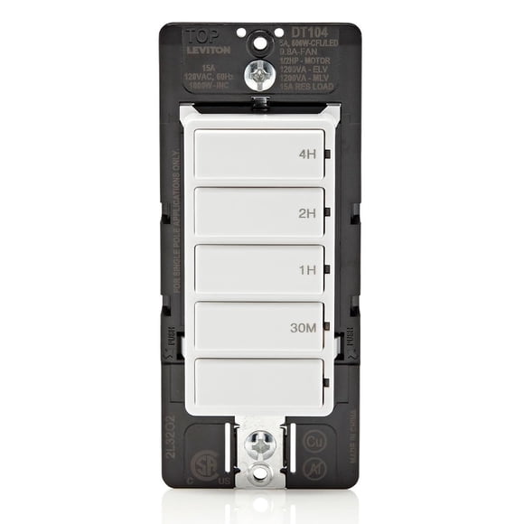 Leviton Countdown Timer Switch for Household Lights, heaters and Exhaust Fans, 30 min, 1-2-4 Hour, No Neutral Wire Required, Single Pole, 1