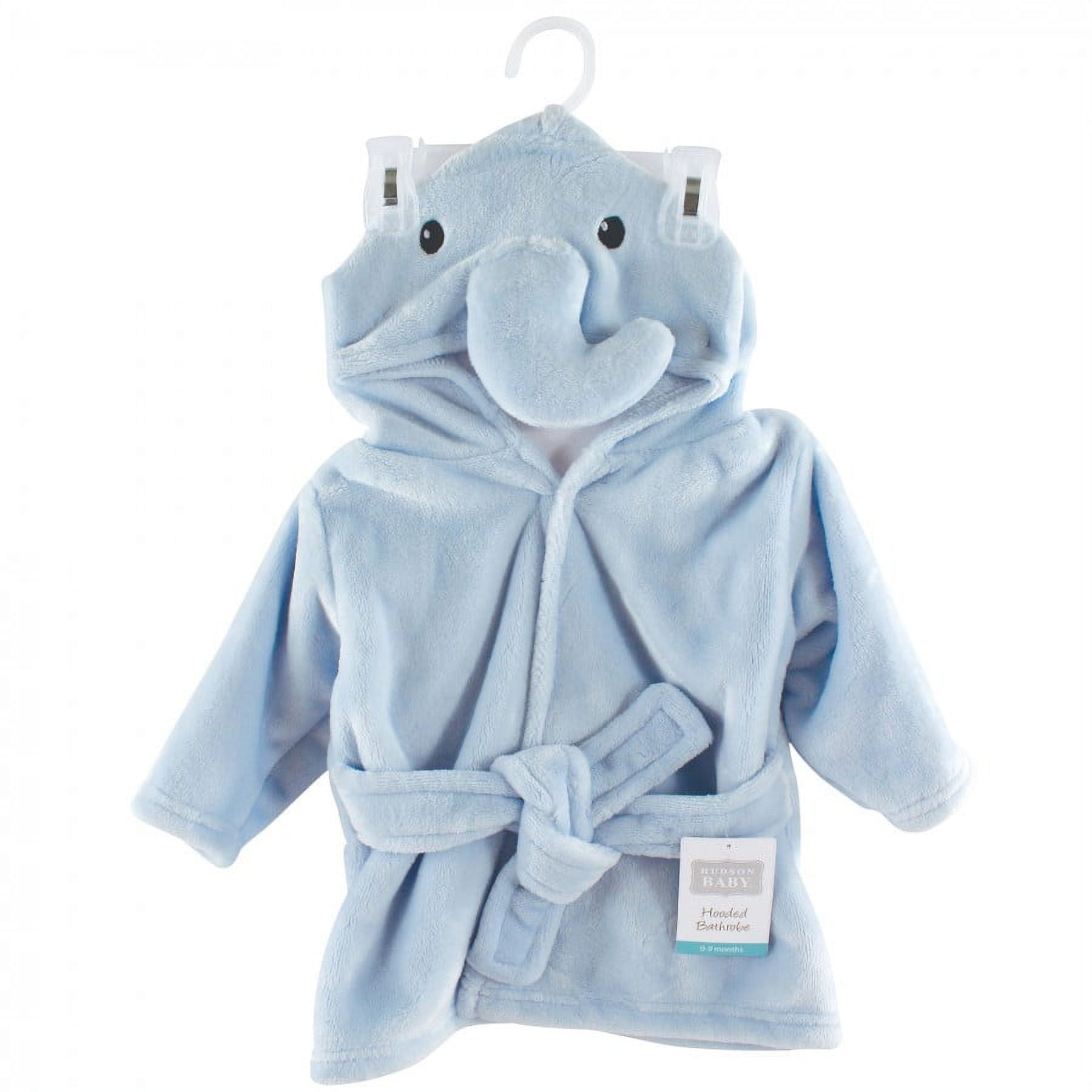 Hudson Baby Infant Boy Plush Animal Face Bathrobe, Blue Gray Elephant, 0-9 Months