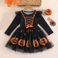 thumbnail image 2 of OJSFQUFP Girls Skirt Halloween Girl Dress Pumpkin Print Long Sleeve Sweet Performance Puff Dress, 2 of 9