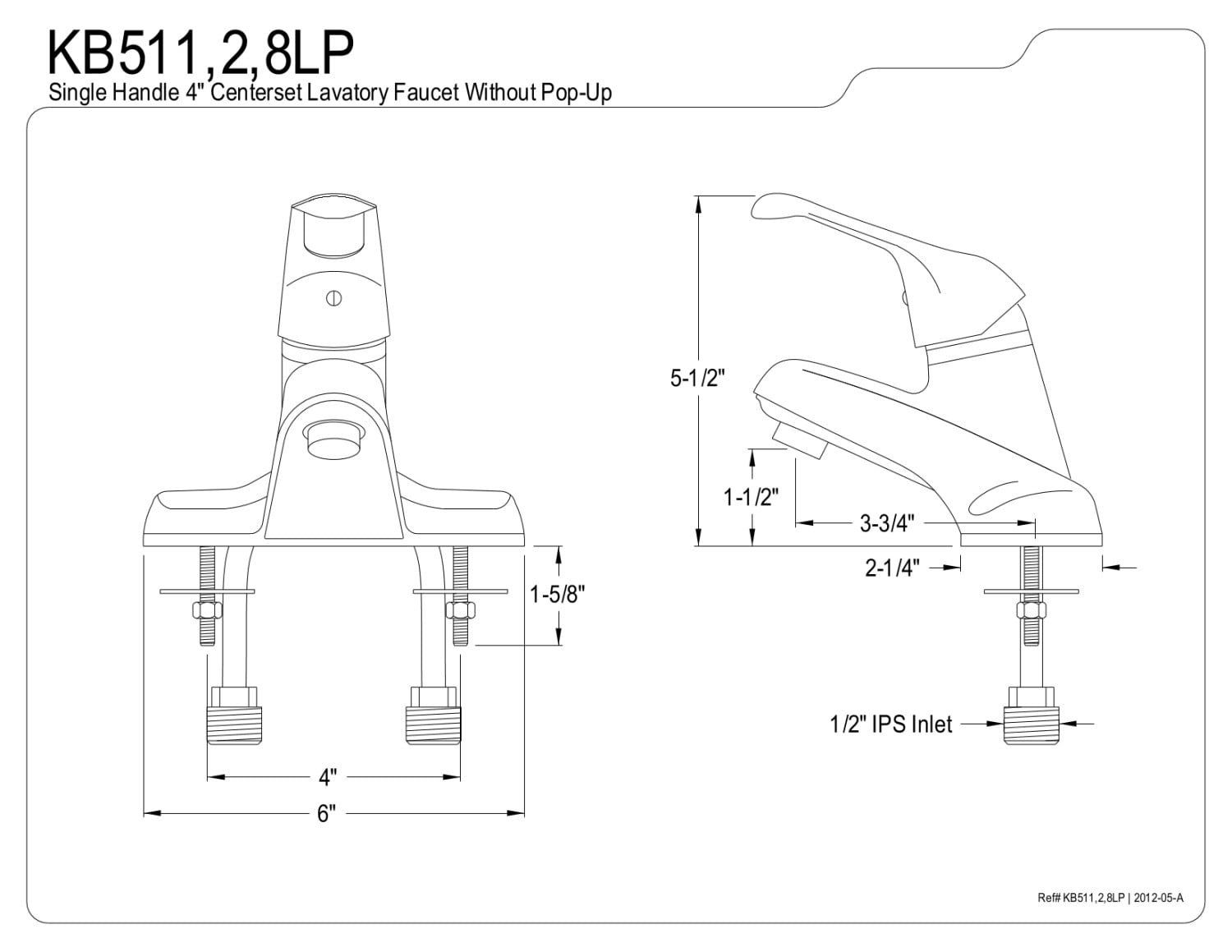 Kingston Brass KB512LP 4 in. Centerset Bathroom Faucet, Polished Brass