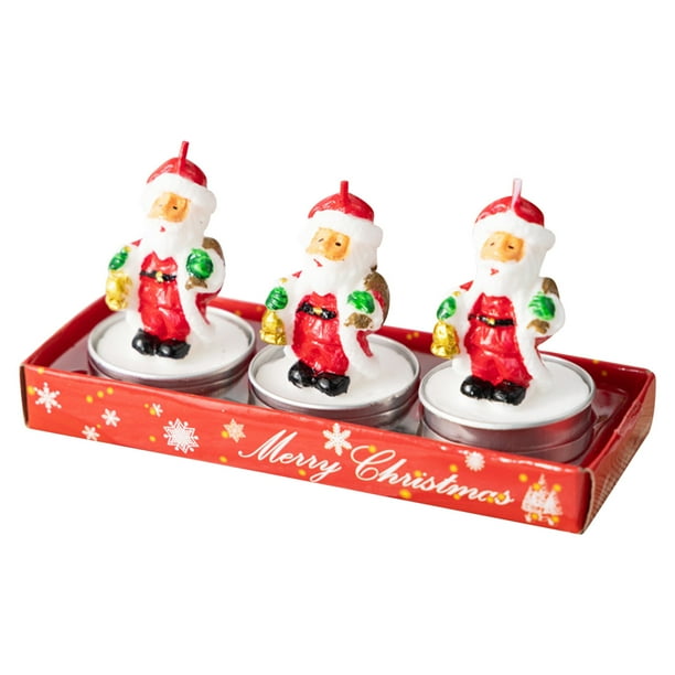 Mini Velas de Té Navideñas Sin Aroma, Diseños de Velas con Forma de Árbol de Navidad y Papá Noel.