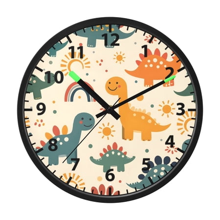 Cute Dinosaur Pattern Wall Clock 12 Inch Voice Activated Night Light Silent Non Ticking photo Cute Dinosaur Pattern Wall Clock 12 Inch Voice Activated Night Light Silent Non Ticking photo