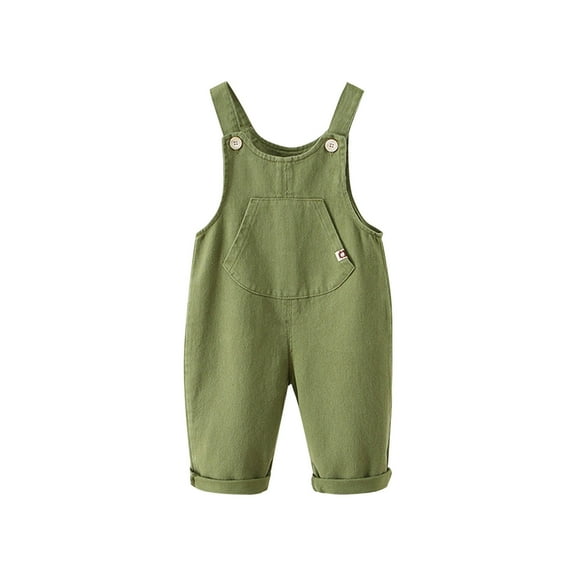 Lndajk Toddlers' Button-Strap Pocket Denim Overalls Spring and Summer Wear Green 4-5Years