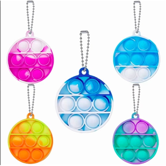 Silicone Push Pop Bubble Fidget Toy Keychain, Multicolor, 2-Pack