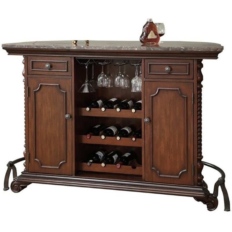 BOWERY HILL Marble Top Home Bar in Warm Brown