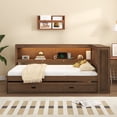 thumbnail image 4 of Harper & Bright Designs Full Size Wooden Storage Daybed Frame, Daybed Bed with Trundle & Storage Shelves, L Shape Corner Daybed with Light & Sliding Doors, Wood, 4 of 14