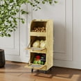 thumbnail image 6 of Pusnapku 3 Tier Potato Storage Bin, 38" Bread Box with Sliding Door and Wheel, Movable Vegetable Organization Cabinet, Wood Pantry Cabinet for Kitchen, 6 of 9