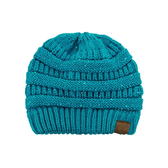 C.C Women's Sparkly Sequins Warm Soft Stretch Cable Knit Beanie Hat-Teal