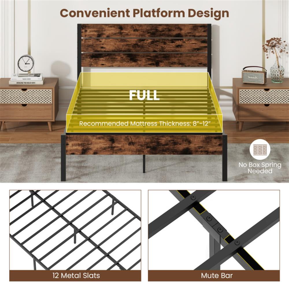 Topcobe Full/King/Queen/Twin Size Bed Frame with High Headboard and Mute Bar, Platform Bed Frame, Indoor Furniture for Bedroom-Full Size