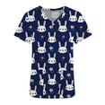 thumbnail image 4 of LSLJS Blouse d'Uniforme de Travail à Manches Courtes Col en V avec Poches, Imprimé Œuf et Lapin de Pâques pour Femmes, 4 of 5