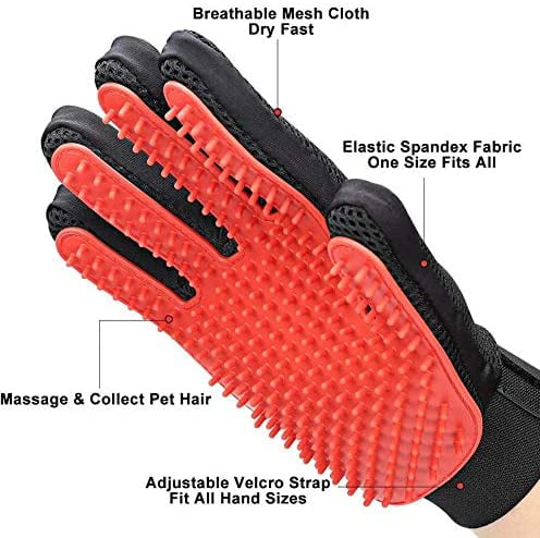 QualityWhiz Pets Grooming Glove/Deshedding Brush Excellent Pet Grooming Kit Gentle Massage Pack of 2 Gloves Blue 1 Pair New Version 