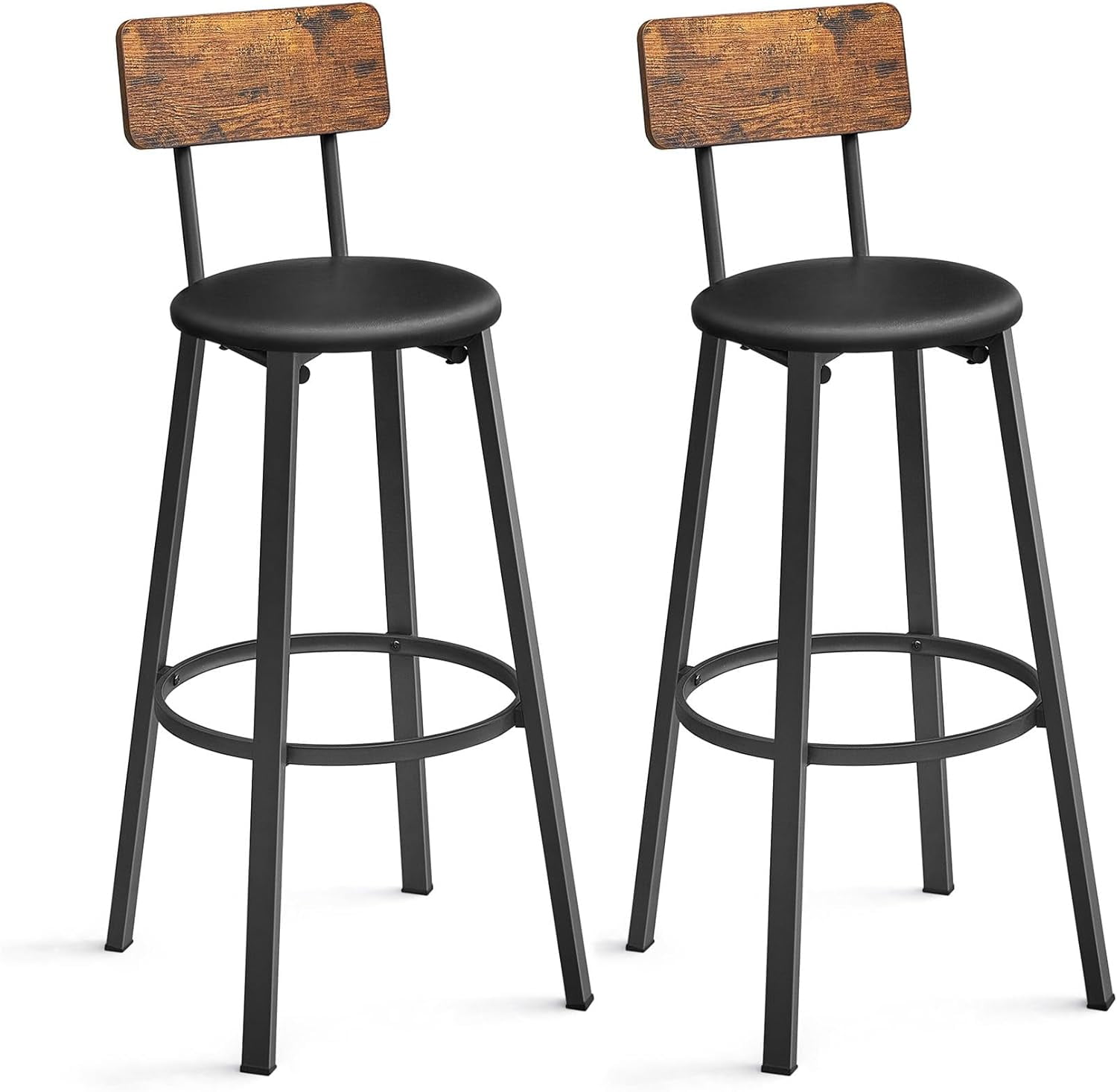 VASAGLE 2 Pack Bar Stools, PU Upholstered Breakfast Stools, 29.7 Inches Barstools with Back