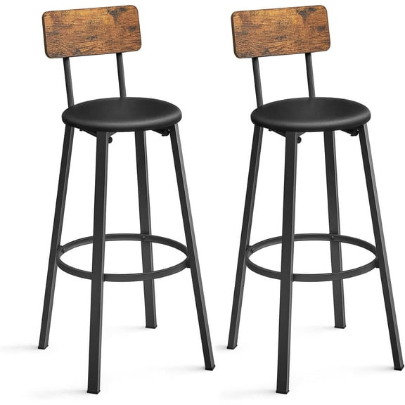 VASAGLE 2 Pack Bar Stools, PU Upholstered Breakfast Stools, 29.7 Inches Barstools with Back
