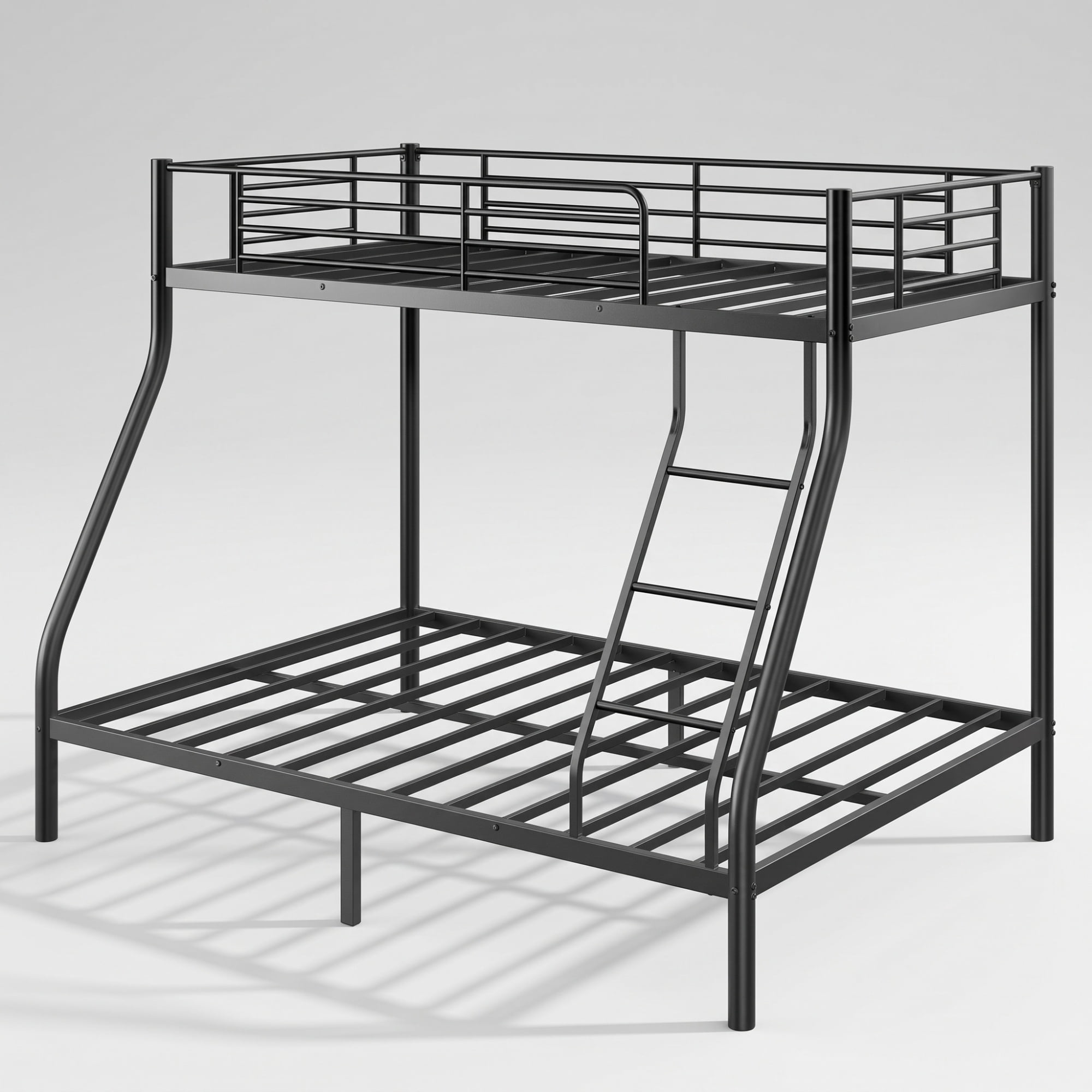 GARITIN Twin Over Full Bunk Bed and Sturdy Metal Bed Frame, Space Saving Bunk Bed with Safety Guardrails and Ladder for Teens Adults Kids and Shared Rooms, No Box Spring Needed, Black