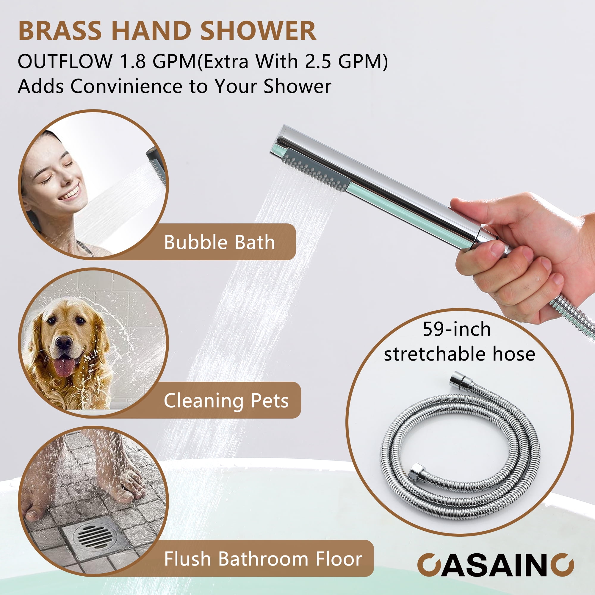 CASAINC Single-Handle Freestanding Floor Mount Tub Filler Faucet with Handheld Shower in Chrome Plated