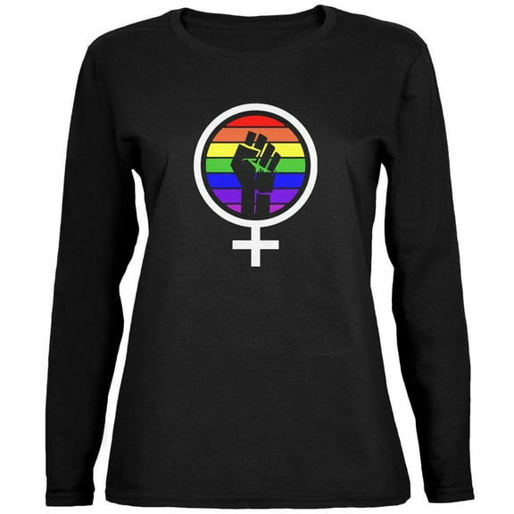 Feminism Raised First 70's Retro Sun Gay Flag Womens Long Sleeve T Shirt Black X-LG