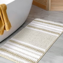 REGALWOVEN Chenille Bathroom Rug Extra Soft Fluffy, Striped Bath Mat Shaggy Rugs Super Absorbent Area Rugs Bone 20"x32"