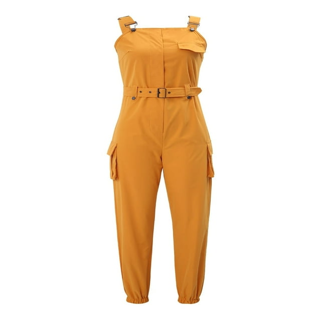 Combinaison Cargo Décontractée pour Femmes Sans Manches avec Poche Ceinture Pantalon Crayon Ample Rouge s