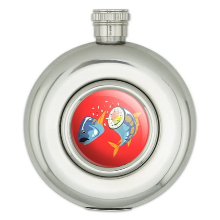 

Sushi Tuna Fish Yellowtail Roll Round Stainless Steel 5oz Hip Drink Flask