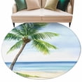 thumbnail image 2 of Round Area Rug 8ft,Seaside Beach Palm Trees Washable Carpet Non-Slip Runner Accent Rugs Indoor Floor Mat for Bedroom Living Room Decor,Summer Tropical Ocean, 2 of 9