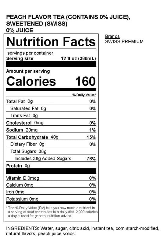 Swiss Premium Natural Peach Iced Tea - 1 Gallon Plastic Jug
