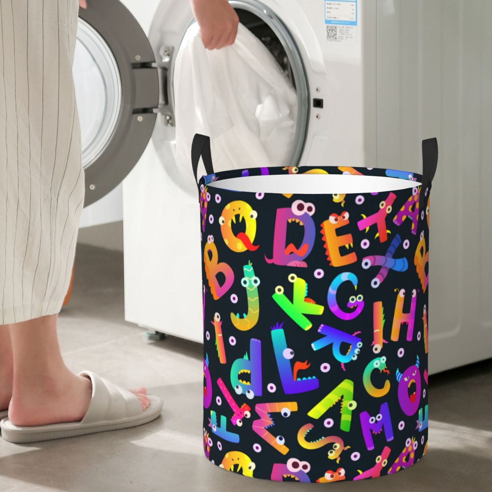 Large Laundry Basket with Handles - Funny Alphabet Monster Kids Baby Dirty Clothes Laundry Hamper for Bedroom Aesthetic